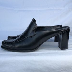 Franco Sarto Black Leather Slides/Mules w/3” Heel - L Nova, Black Calf